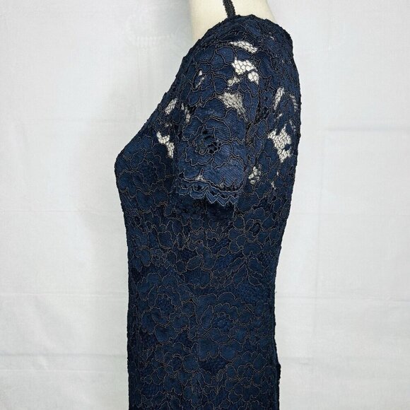 Lauren Ralph Lauren Scalloped Hem Lace Overlay Navy Blue Dress Size 10 - Picture 7 of 11